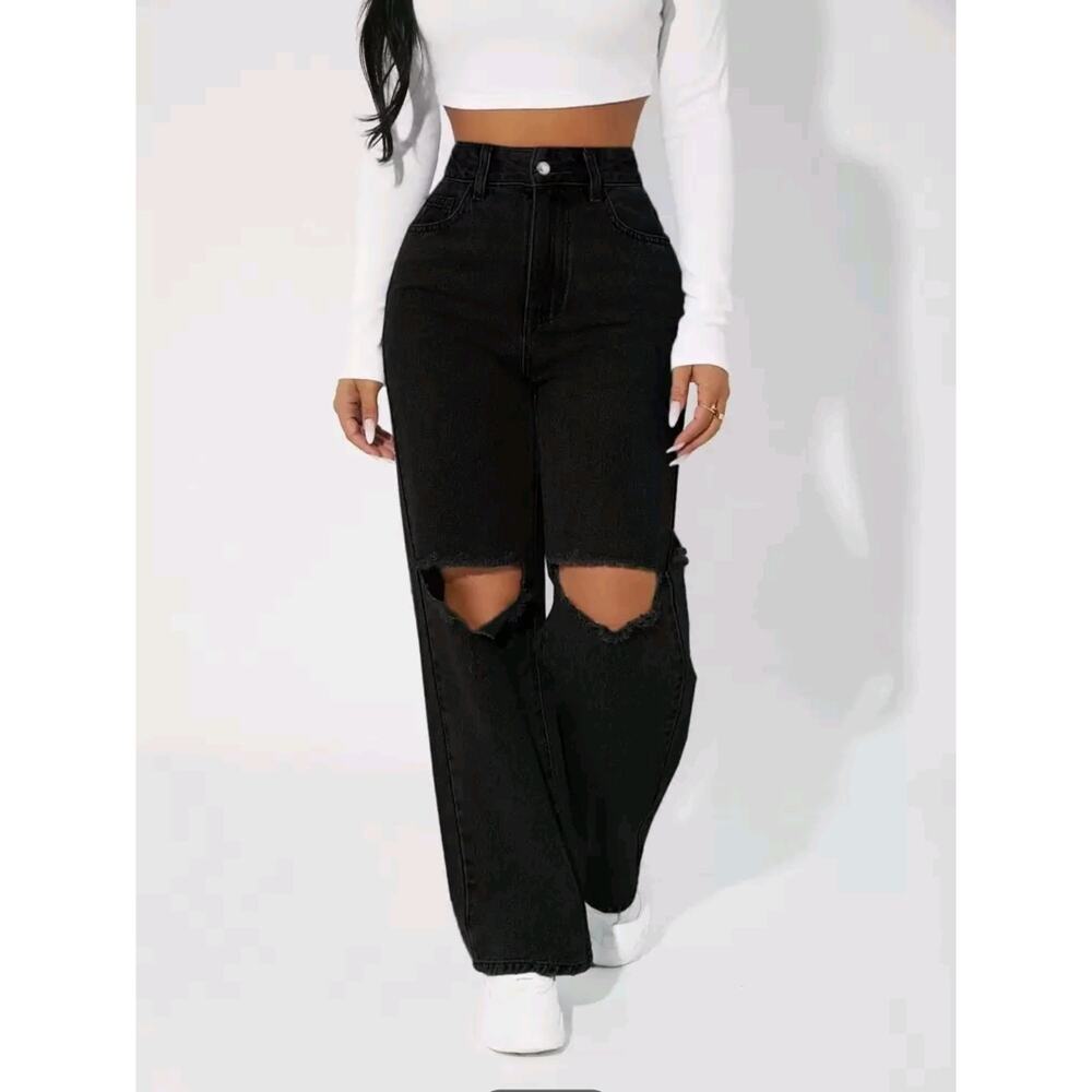 SHEIN PETITE High Waisted Slit Straight Leg Jeans‎ Size S